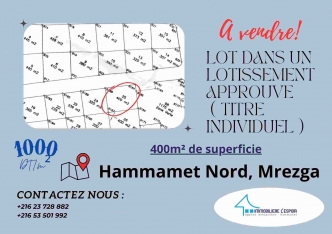 Lot de terrain a vendre a Hammamet Nord, Mrezga