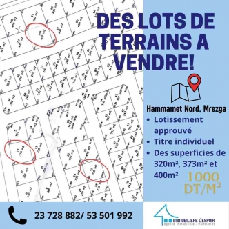 Lots de terrain a vendre a Hammamet Nord, Mrezga