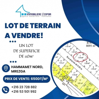 Lot de terrain a vendre a Hammamet Nord, Mrezga