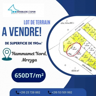 Lot de terrain a vendre a Hammamet Nord, Mrezga