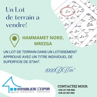 Lot de terrain a vendre a Hammamet Nord, Mrezga