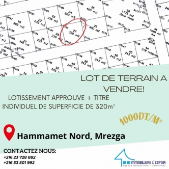 Lot de terrain a vendre a Hammamet Nord, Mrezga