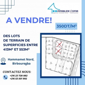 Lots de terrain a vendre a Hammamet Nord, Birbouragba