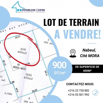 Lot de terrain a vendre a Nabeul, cité MORA