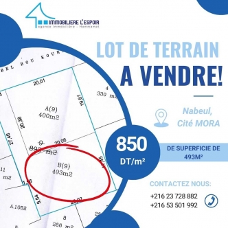 Lot de terrain a vendre a Nabeul, cité MORA