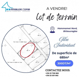 Lot de terrain a vendre a Hammamet Nord, Birbouragba