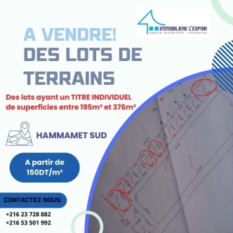 Lots de terrain a vendre a Hammamet Sud