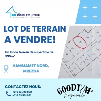 Lot de terrain a vendre a Hammamet Nord, Mrezga