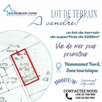 Lot de terrain a vendre a Hammamet Nord, Zone Touristique